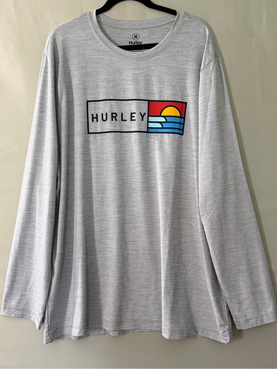 Hurley Other - Hurley Mens Long Sleeve Graphic Tee Heather Grey Sunset Wave Logo XXL